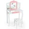 Kids Vanity Princess Makeup Dressing Table Chair Set with Tri-folding Mirror